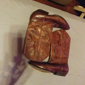 Brown leather cowgirl boots